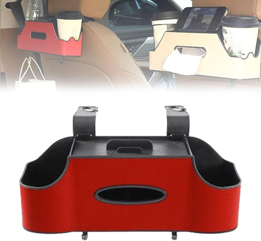 3-in-1 Car Backseat Organizer, Multifunctional Car Back Seat Storage, Car Backseat Storage Box with Drink Cup Holder Tissue Box, for Hold Phone,Snacks, Drinks, Handbag (RED)