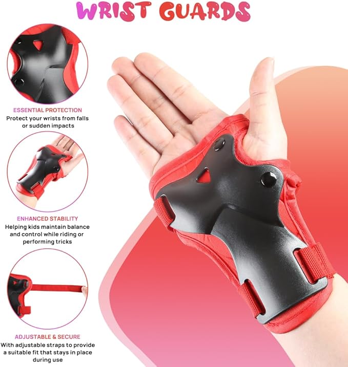 JBM Kids and Youth Knee Pads Elbow Pads Wrist Guards Child Protective Gear Set for Roller Skating, Skateboarding, BMX Biking, Cycling, Inline Skating, Scooter Riding Sports