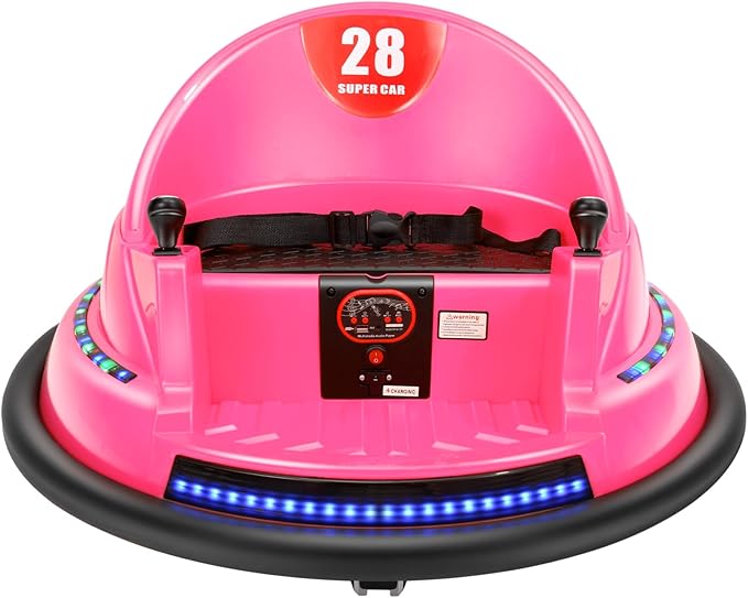 Edostory 6V Electric Ride On Bumper Car for Kids, 1.5-8 Years Old Baby Bumping Toy Cars, DIY Sticker Baby Toy Gifts, Remote Control, Bluetooth, 360 Spin DIY Numbers 00-9 ASTM-Certified Pink