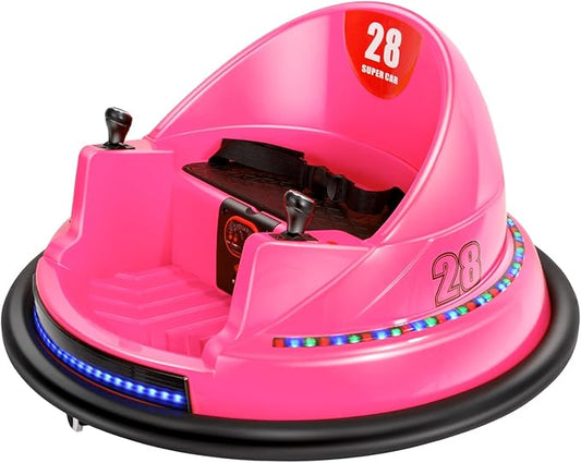 Edostory 6V Electric Ride On Bumper Car for Kids, 1.5-8 Years Old Baby Bumping Toy Cars, DIY Sticker Baby Toy Gifts, Remote Control, Bluetooth, 360 Spin DIY Numbers 00-9 ASTM-Certified Pink
