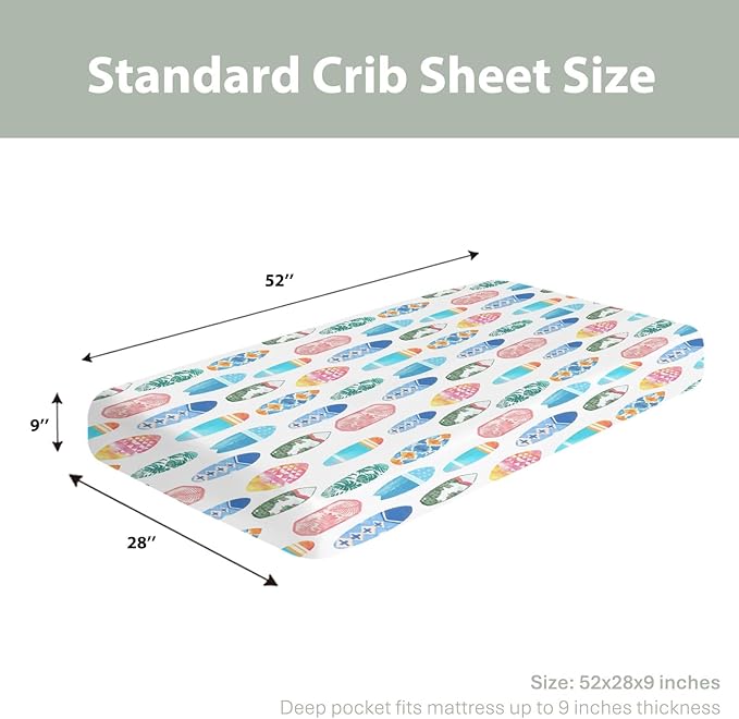 Colorful Surfboards Baby Crib Sheets for Boy Girl 52x28Inch Summer Surfing Soft Stretchy Fitted Crib Mattress Cover Boho Beach Vacation Travel Nursery Baby Sheet for Standard Crib & Toddler Mattress