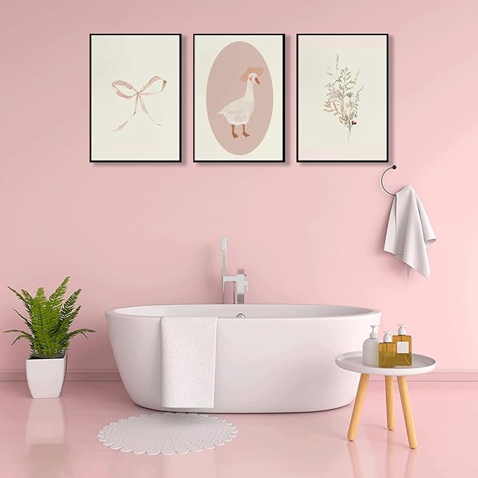 3Pcs Girls Nursery Wall Art Vintage Goose Wall Decor Pictures Pink Bow Poster Prints Kids Room Painting Artwork for Girls Room Bedroom Living Room Home Decoration,16x24in