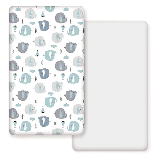 Stretchy Ultra Soft Jersey Knit Fitted Crib Sheets Set 2 Pack，Fits All Standard Crib Mattress Pads, Cute Eelephant for Girls and Boys