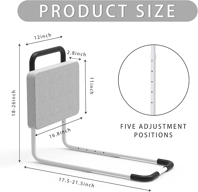 Bed Rails for Elderly Adults Safety, Bedside Mobility Assistant Railing with Padded, Bumper & Storage Pocket, Medical Support Bar for Twin, Full, Queen, King, Bunk, Dorm Beds, Gray