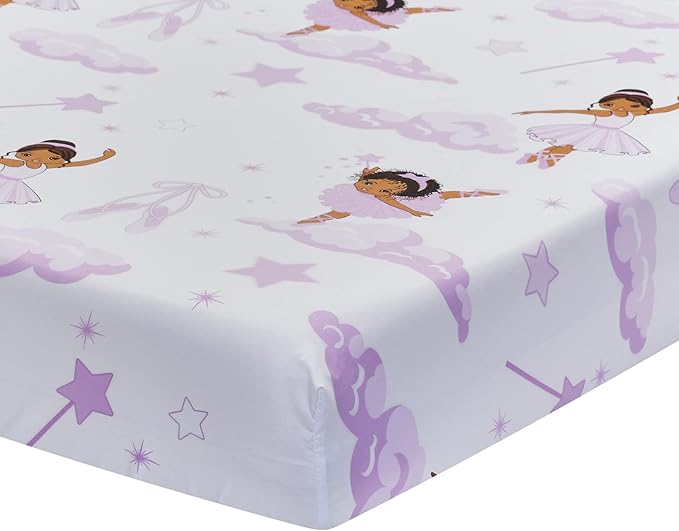 EVERYDAY KIDS 4 Piece Toddler Bedding Set – African American Ballerina - Includes Comforter, Flat Sheet, Fitted Sheet and Reversible Pillowcase – Girls Toddler Bedding