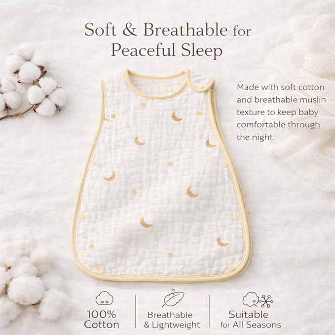 Baby Sleep Sack, Organic Cotton Wearable Blanket, Sleeveless Adjustable Sleeping Bag
