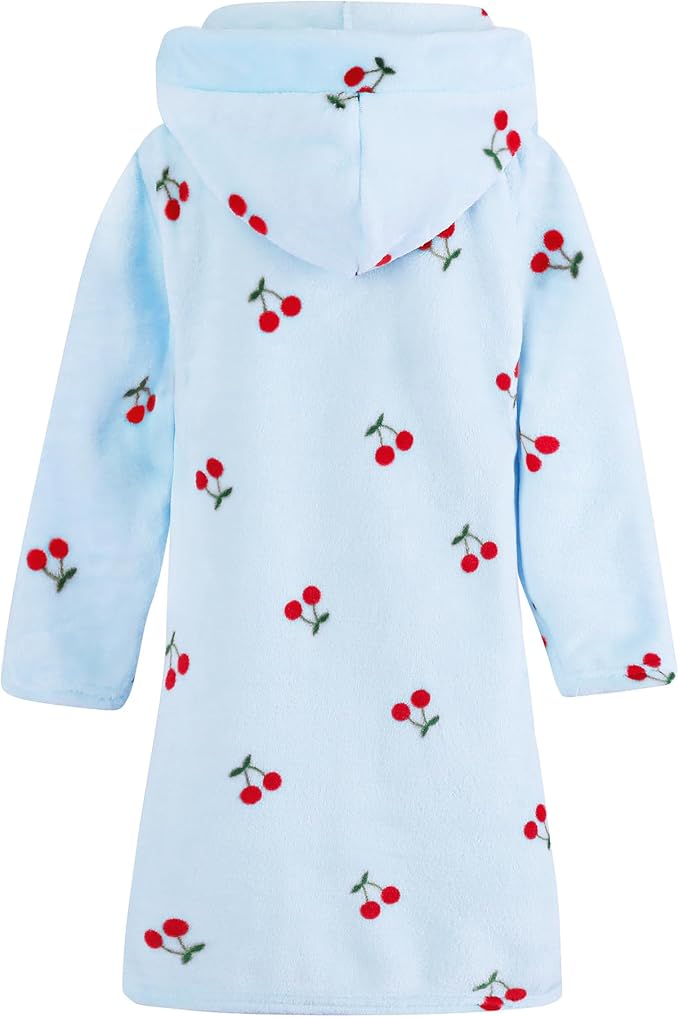 Umeyda Girls Fleece Hooded Robes, Warm Printed Bath Robe for Kids Soft Fuzzy Bathrobe for Gifts