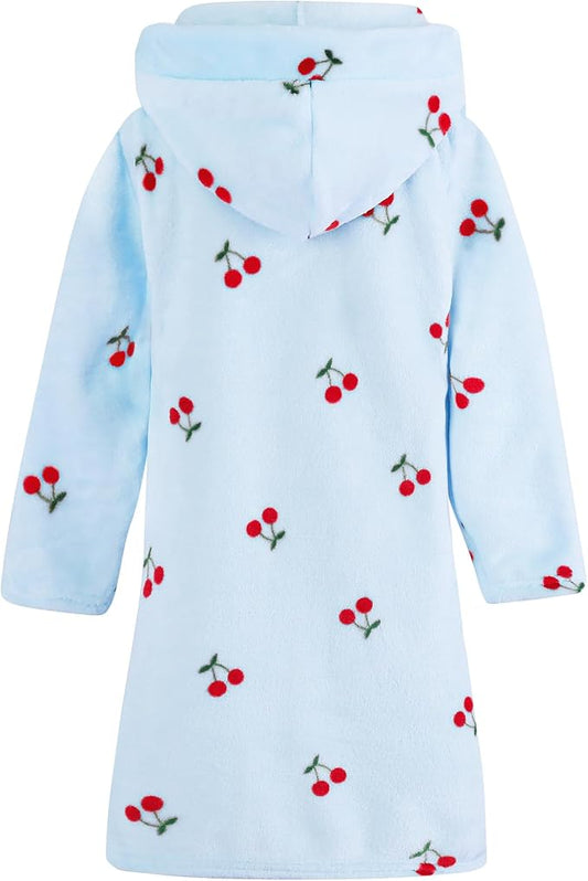 Umeyda Girls Fleece Hooded Robes, Warm Printed Bath Robe for Kids Soft Fuzzy Bathrobe for Gifts