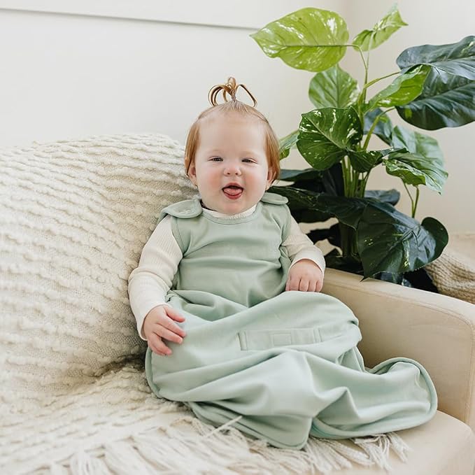 Woolino Merino Wool & Organic Cotton Baby Sleep Sack 2-24 Months – Ultimate 4-Season Baby Sleeping Bag, Universal Size Wearable Blanket, 2-Way Zipper & Adjustable Fit, Year-Round Use - Aloe