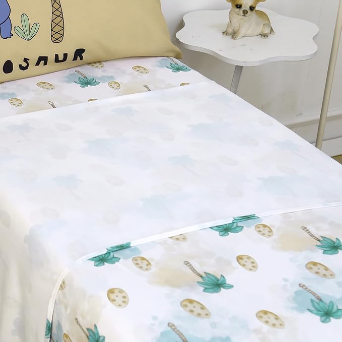 4 Piece Toddler Bedding Set - Ultra Soft Breathable Toddler Bedding Set for Boys, Includes Quilted Comforter, Flat Sheet, Fitted Sheet and Pillowcase(Dinosaur)