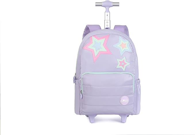 kingdisen Purple Kids Rolling Backpacks for Girls 8-12 (STARS PURPLE)