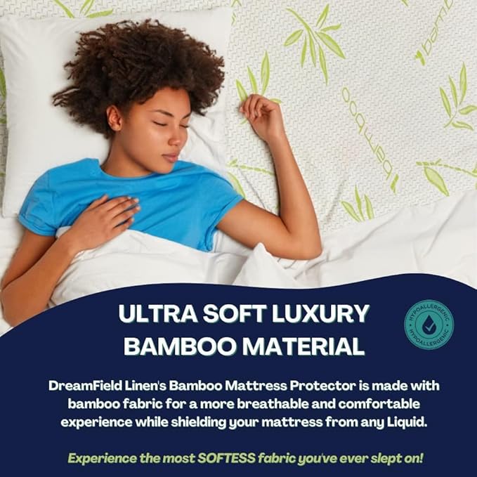 Bamboo Mattress Protector with Zipper - 100% Waterproof Full Size Cooling Mattress Cover - Ultra Soft Jacquard Fabric Breathable Noiseless Mattress Pad Cover - Zippered Mattress Encasement