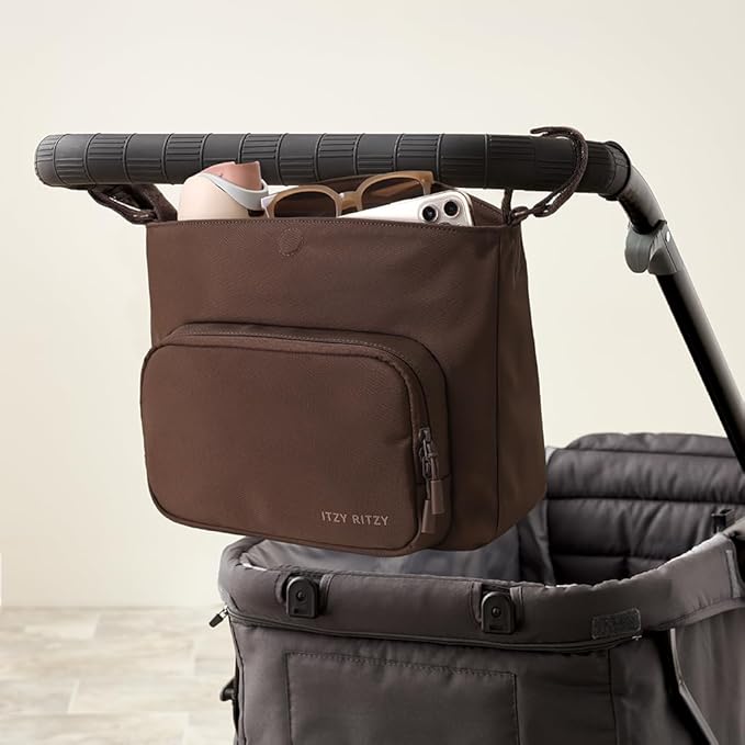 Itzy Ritzy Belong Cargo Caddy - Attaches to Stroller or Wagon; Also Includes Shoulder/Crossbody Strap (Mocha)
