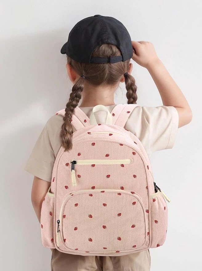 atgark Corduroy Kids Backpack for Girls, Girls Backpack 5-9, Kindergarten Elementary School Bookbag for Girl 15.3" H Fit Folder