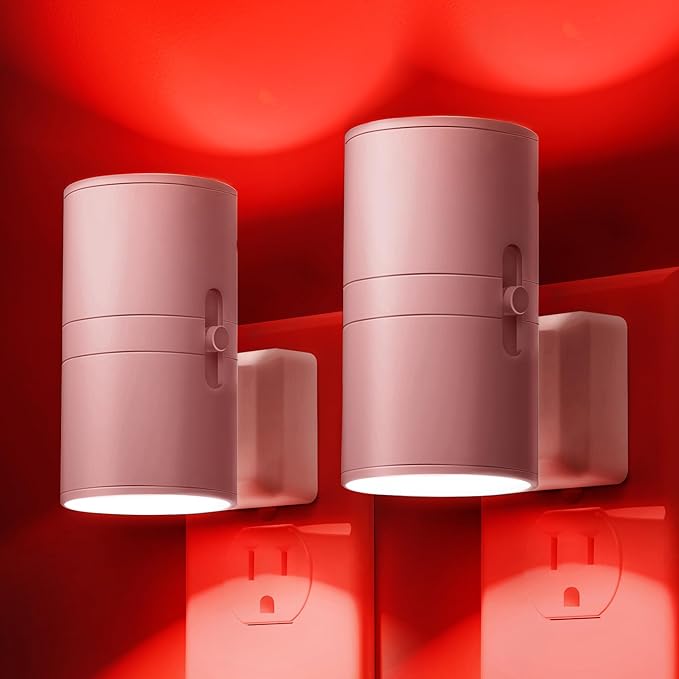L LOHAS LED Night Light, Red Night Lights Plug into Wall, LED Nightlights, Light Sensor, Steep Aid Red, Dimmable Nightlight for Christmas, Holiday Decor, Party, Hallway, Bedroom, 2 Pack