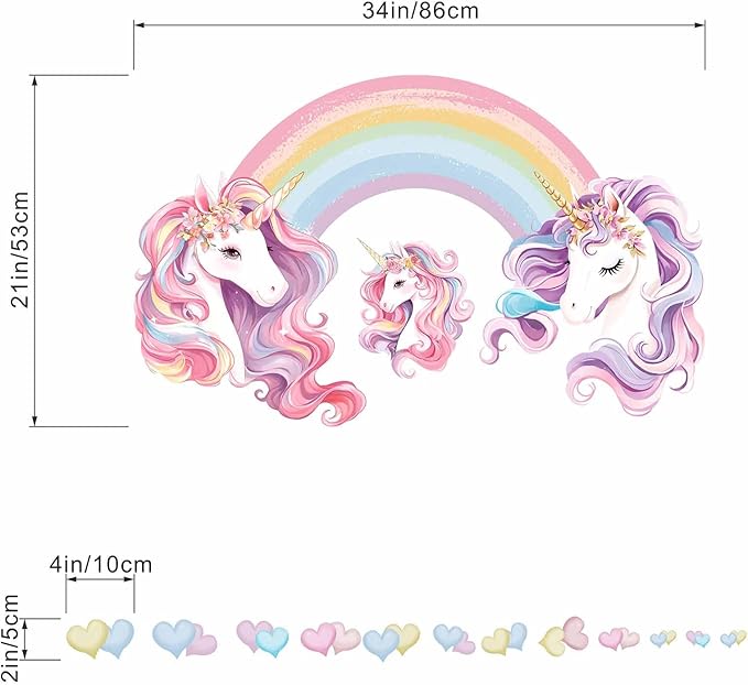 Unicorn Rainbow Wall Stickers for Girls: Peel and Stick Unicornio Cloud Wall Decals - Wall Art Decor Kids Supplies Ages 1 2 3 4 5 6 7 8 9 10 11 12 Year