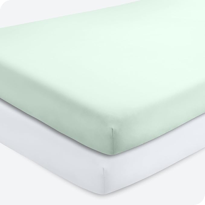Bare Home 2-Pack Fitted Crib Sheets - Premium 1800 Ultra-Soft Microfiber - Breathable - Baby Sheet - for Boys & Girls - Fits Standard Crib and Toddler Mattresses (Spring Mint/White)