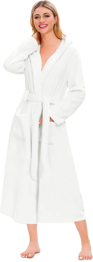 Umeyda Girls & Women Fleece Hooded Robes, Soft Fuzzy Bathrobe Warm Plush Fluffy Bath Robe for Kids Womens