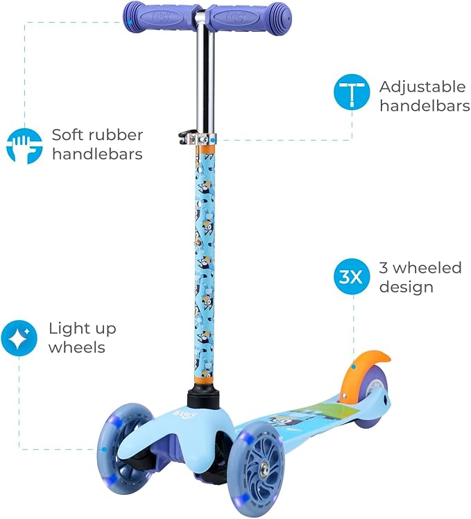 Self Balancing Kick Scooter with Light Up Wheels, Extra Wide Deck, 3 Wheel Platform, Foot Activated Brake, 75 lbs Limit, Kids & Toddlers Girls or Boys, for Ages 3 and Up