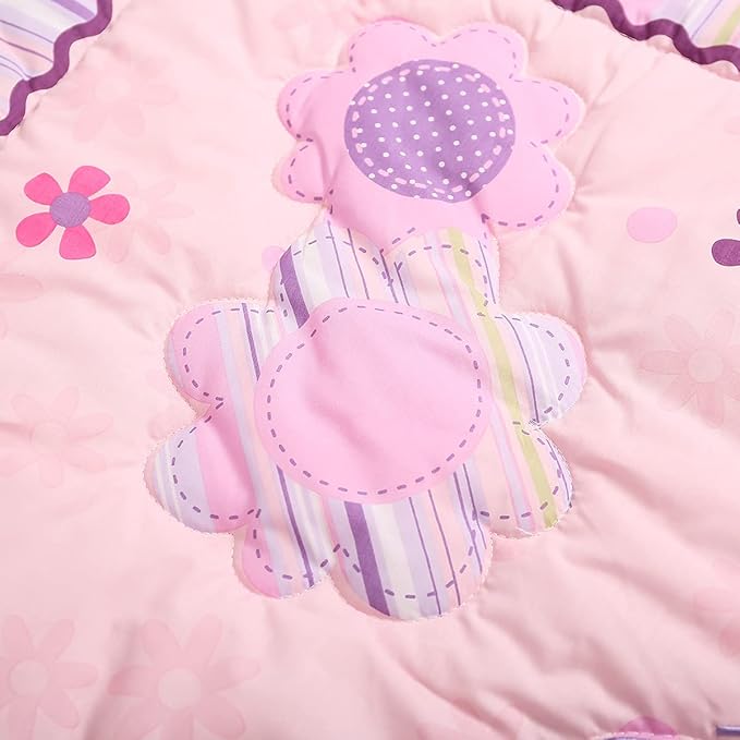 Butterfly Nursery Crib Beding Set for Girls Pink Purple -6 PCs Embroidery Flower Butterfly Baby Girl Bedding Set - Quilt/Fitted Sheet x 2/ Skirt/Diaper Stacker/Blanket 28'' x 52 ''