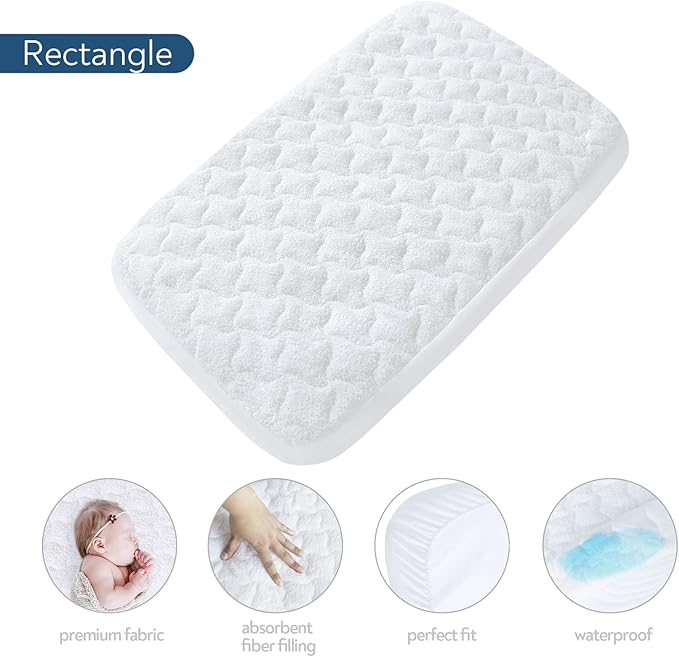 Bassinet Mattress Pad Cover 32" x 21", Waterproof Quilted Bassinet Mattress Protector, Cotton Terry Surface