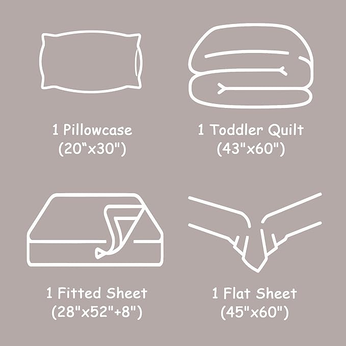 FLXXIE 4 Pieces Toddler Bedding Set, Soft and Breathable Microfiber Crib Sheet Set, Includes Quilted Comforter, Flat Top Sheet, Fitted Sheet, Envelope Pillow Case for Boys and Girls, Burgundy