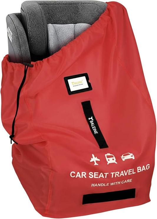 BALEINE Car Seat Travel Bag for Airplane, Water-Resistant Car Seat Bags for Air Travel, Foldable Cover with 3 Handles, Fits Toddler Carseat, Convertible and Booster Seats (Red)