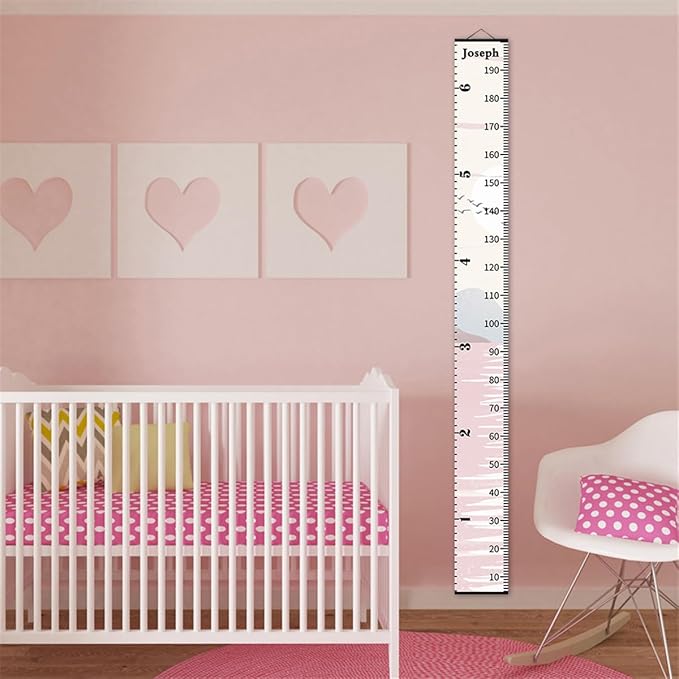 Personalized Growth Chart for Kids, Baby Height Chart with Custom Name, 77"x7.9" Canvas and Black Wood Height Measuring Rulers for Boys Girls Removable Wall Ruler Hanging for Nursery Decor - Sunset