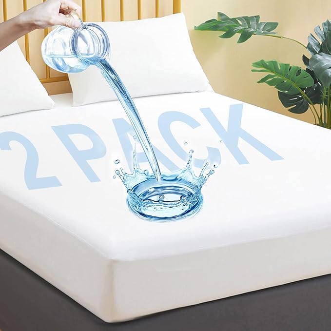 Waterproof Mattress Protector Full Size, 2 Pack Breathable Mattress Cover, Fitted Deep Pocket Mattress Pad Cover Stretches up to 21 Inches, Soft Noiseless Bed Cover