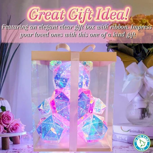 IN HIS NAME LED Teddy Bear Night Light - Colorful LED Light Up Bear with Pink Heart for Kids Room - Premium Bedside Lamp Nursery Decor & Cute Light for Kids - Unique Nursery Lighted Gifts Spring Decor