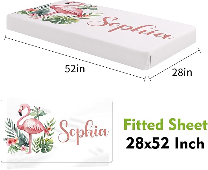 Personalized Baby Crib Bedding Set, Custom Name Flamingo Design Baby Bedding 2-Pcs Set-Soft Double Layer Dotted Blanket and Fitted Sheet, Nursery Bedding for Newborn Boys Girls, Perfect Shower Gift