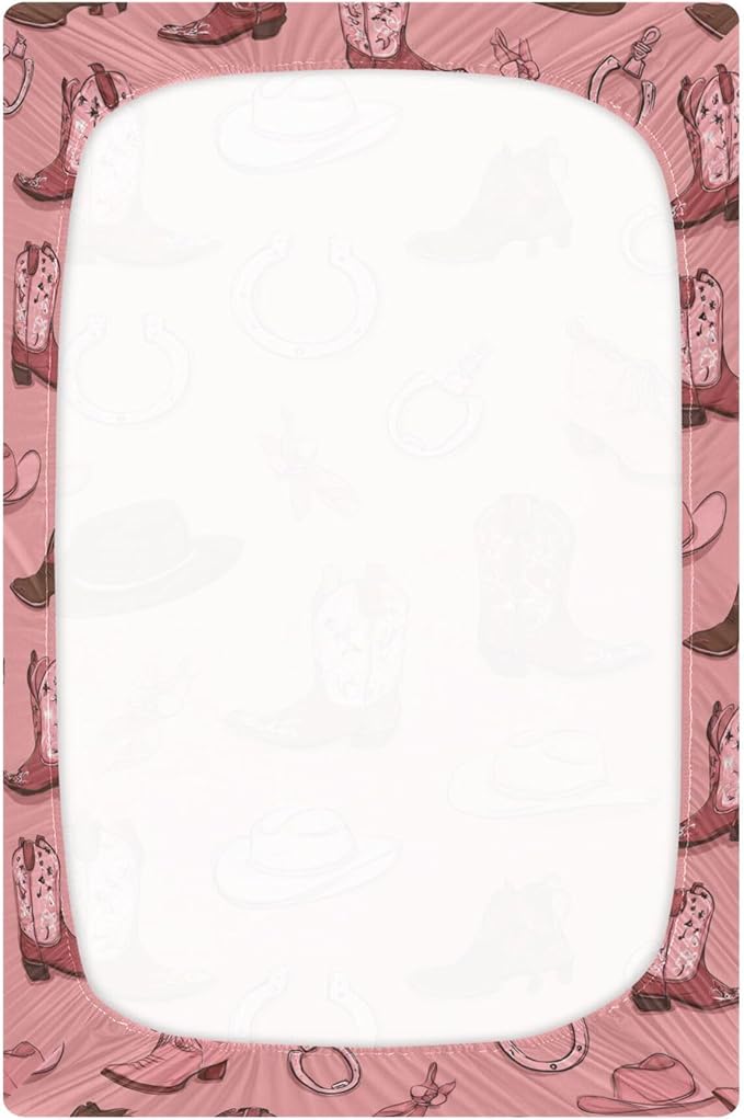 Western Cowgirls Pinks Crib Sheets Soft Breathable Fitted Baby Crib Sheets Mattress Cover for Girls Boys, 52" x 28" x 9"