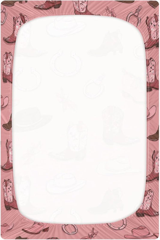Western Cowgirls Pinks Crib Sheets Soft Breathable Fitted Baby Crib Sheets Mattress Cover for Girls Boys, 52" x 28" x 9"
