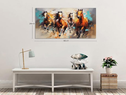 KUNHAAH Wall Art Canvas Painting Running Horse 1 Piece Symbolizes Success and Power Abstract Artistic Background Picture Poster Print Framed and Stretched Ready to Hang for Living Room Bedroom