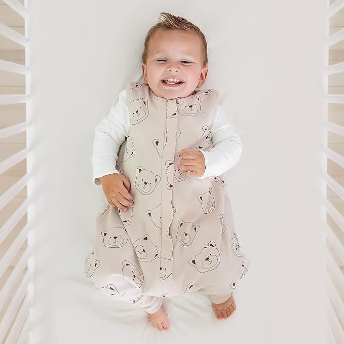 Woolino 4 Season Baby Sleep Bag with Feet Opening, Australian Merino Wool and Organic Cotton, Toddler Sleeping Bag, 6-18mo, Teddy Bear