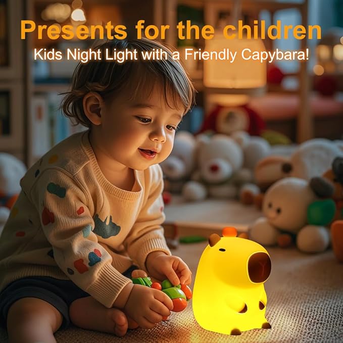 KangTen CHEN Capybara Kids Night Light, Portable USB Rechargeable Animal Light Touch Control Light, Silicone Night Light with Timer Function, Christmas Gift for Kids