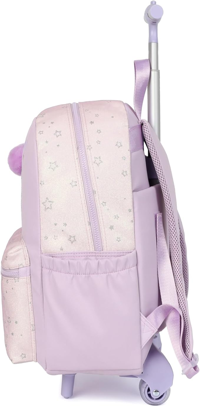 kingdisen Kids Backpack for Girls Luggage School Trolley Bag with Lunch Box 3pc Set (HEY PURPLE)