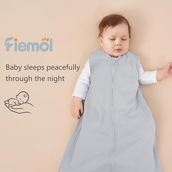 Baby Sleep Sack 12-18 Months, 100% Cotton Sleeping Sack for Newborn and Infant, 3 Pack Baby Wearable Blanket, 0.5 Tog Lightweight Double Zipper Sleep Bag Blue Sky