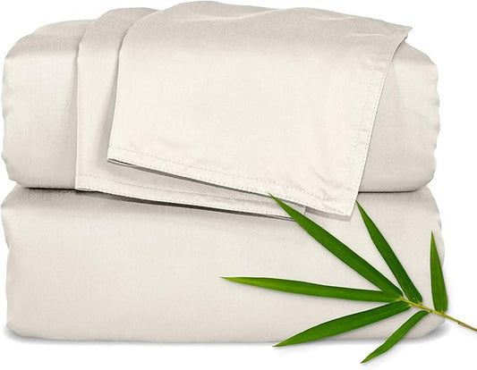 Pure Bamboo Twin XL Sheets, Genuine 100% Organic Viscose Derived from Bamboo Bed Sheet Set, Luxuriously Soft & Cooling, Double Stitching, 2 Year Quality Promise (Twin XL, Creme)