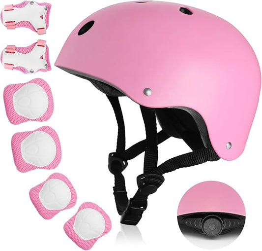 Kids Bike Helmet, Toddler Helmet for Kids Ages 3-5-8, Skateboard Helmet with Knee Elbow Wrist Pads for Boys Girls, Adjustable Protective Gear Set for Skating Bicycling Roller