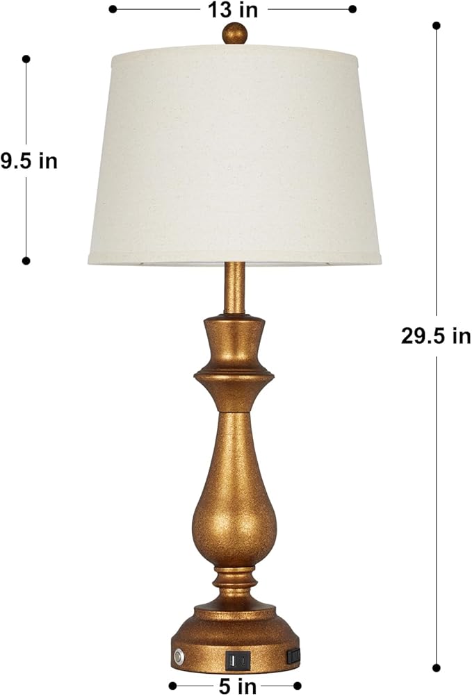 luxeflow Retro Gold Table Lamps Set of 2 for Living Room,30" Tall Bedside Lamp with USB Charging Port,3-Way Dimmable Touch Nightstand Lamp for Bedroom Desk Side Table Office,Copper Gold