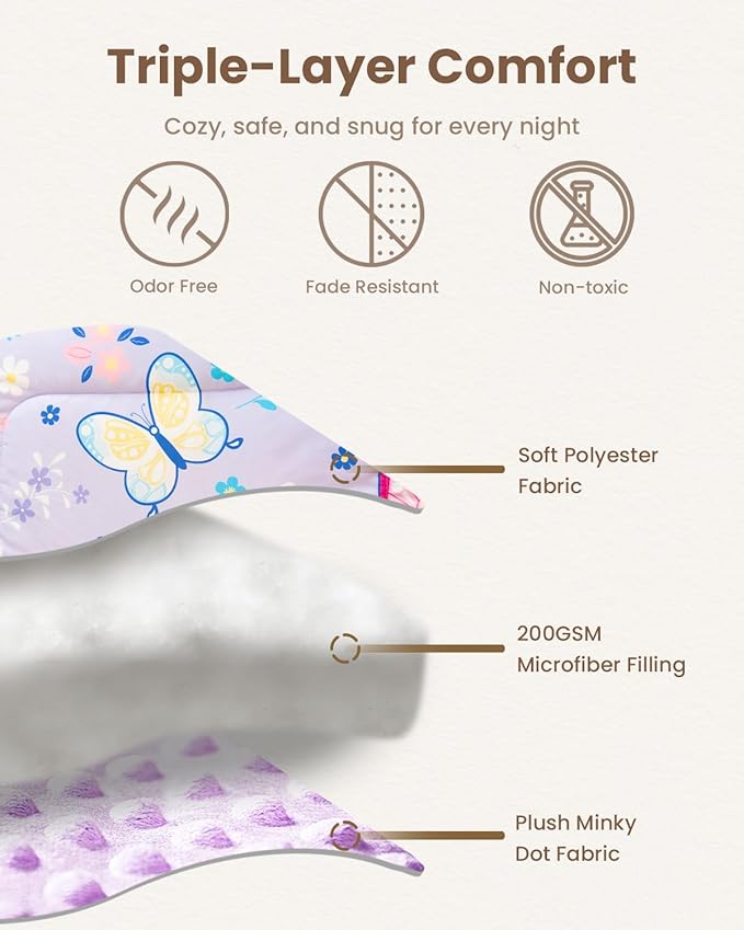 TinyPalsa Butterfly Toddler Bedding Set, 4-Piece Comforter Set for Girls and Boys, Breathable Crib Bedding Includes Ultra-Soft Plush Minky Comforter, Flat and Fitted Sheets, and Reversible Pillowcase