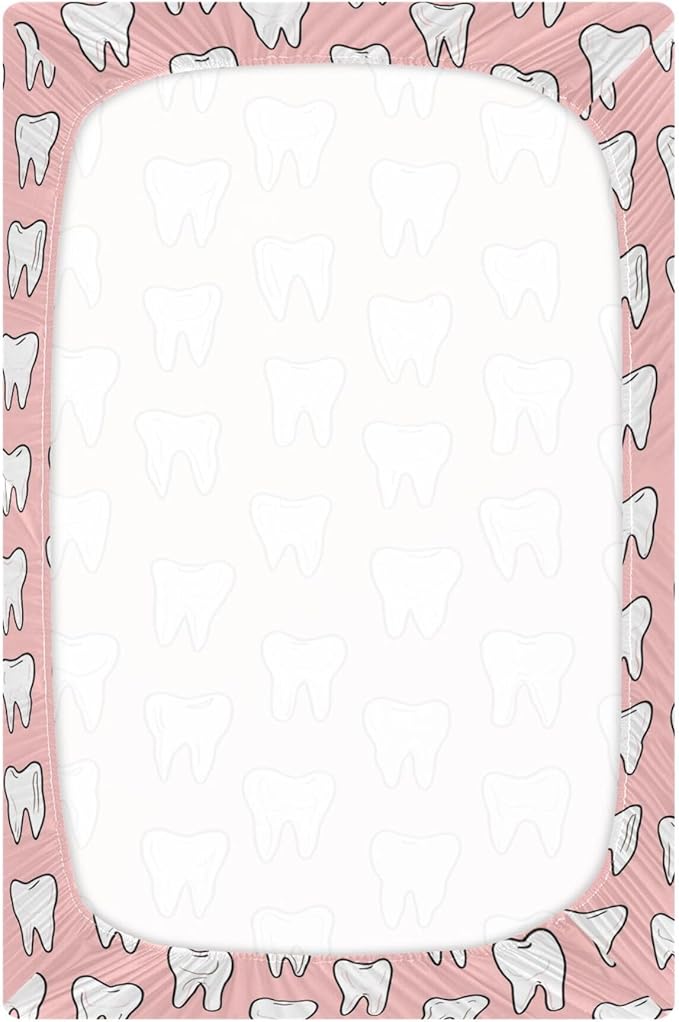 Cute Dental Teeth Crib Sheets Soft Breathable Fitted Baby Crib Sheets Mattress Cover for Girls Boys, 52" x 28" x 9"