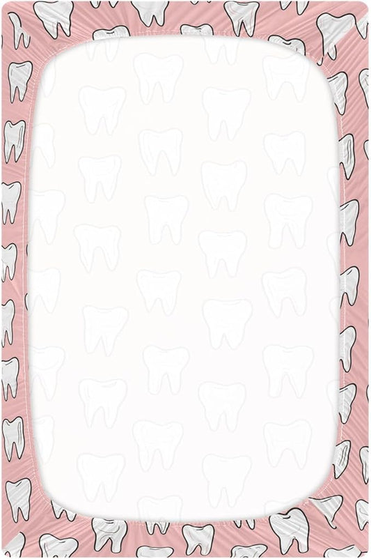 Cute Dental Teeth Crib Sheets Soft Breathable Fitted Baby Crib Sheets Mattress Cover for Girls Boys, 52" x 28" x 9"