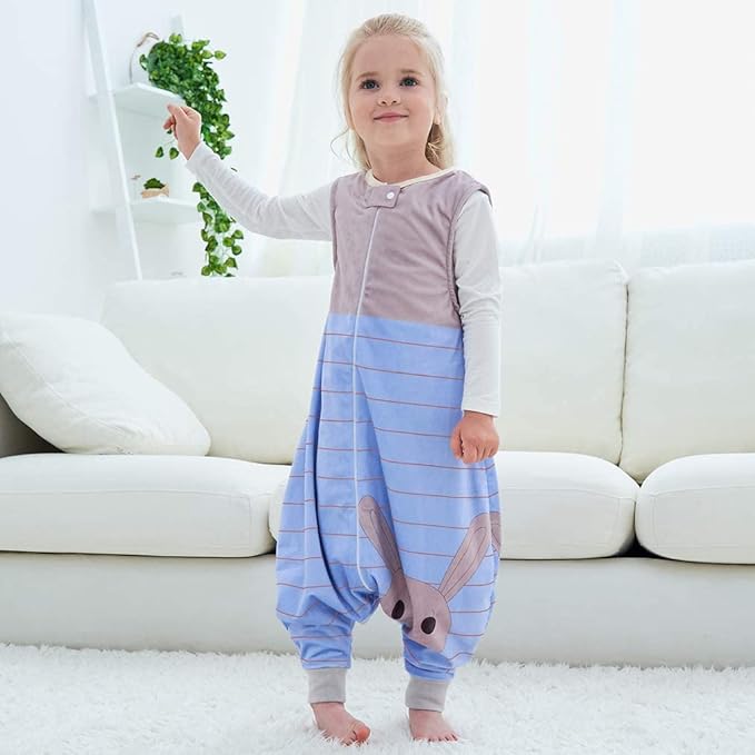 MICHLEY Toddler Sleeping Sack with Feet Newborn Infant Sleeveless Sleeping Bag 2-way Zipper Baby Wearable Blanket for Walkers,Blue Rabbit,5-6T