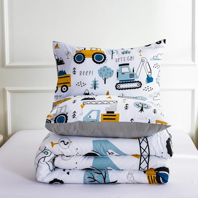 NTBED Construction Truck Twin Comforter Set for Boys Kids Forest Vehicles Excavator Lightweight Microfiber Bedding Sets