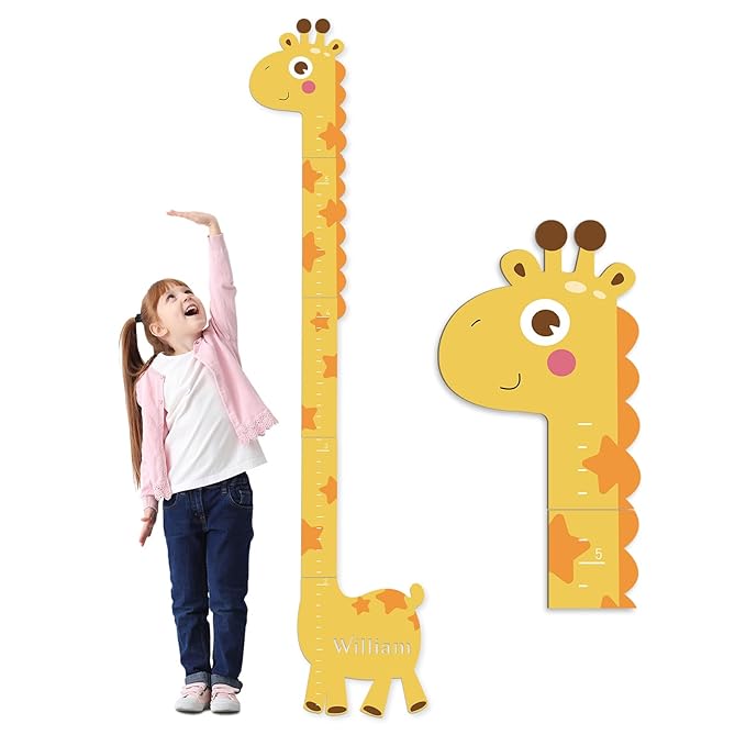 Woodemon Personalized Name Growth Chart for Kids – Giraffe Height Chart for Boys and Girls, Wooden Height Chart Measuring Board 63" x 15.3"