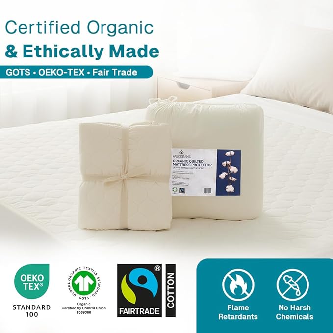 FABDREAMS Organic Quilted Mattress Protector Cal King Size | Mattress Pad| Mattress Cover| Naturally Breathable | Noiseless| Fits up to 17" Deep Pockets| Temperature Regulating | Ivory