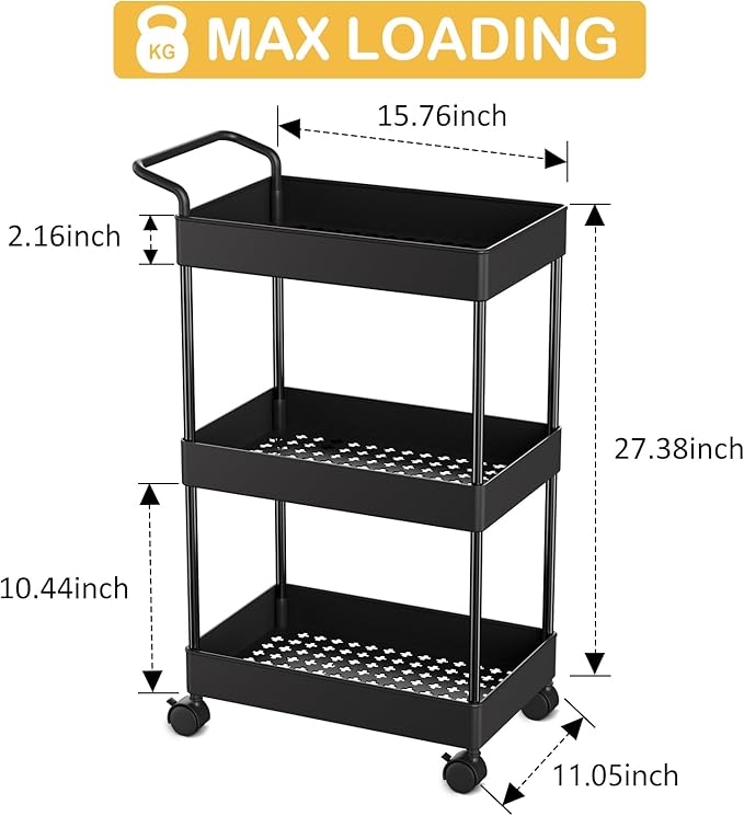Volnamal Baby Diaper Caddy – Plastic Diaper Organizer for Nursery Essentials, Movable Cart for Changing Table & Crib, Easy to Assemble, Black