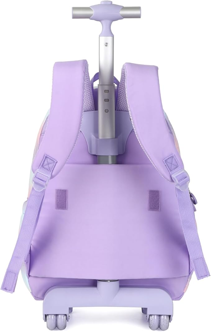 kingdisen Rolling Backpack 17 inch with Lunch Bag Wheeled Laptop Backpack with wheels(QUILTED PURPLE)
